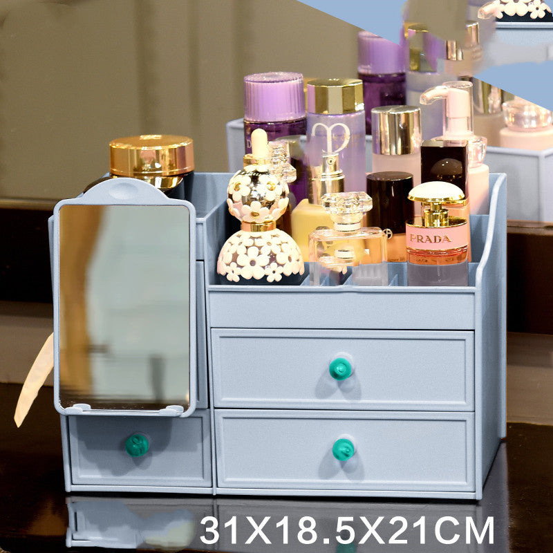 Desktop Organizer Box With Mirror Paper Towel Skin Care Product Rack with mirror