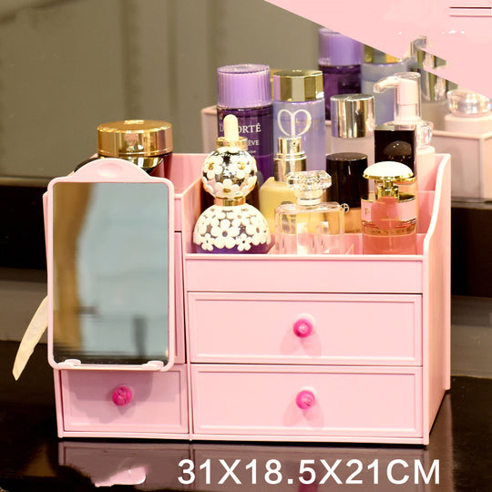 Desktop Organizer Box With Mirror Paper Towel Skin Care Product Rack on vanity table